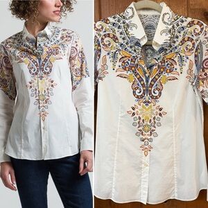 ETRO White Paisley Print Shirt Sz 44 Made in Italy